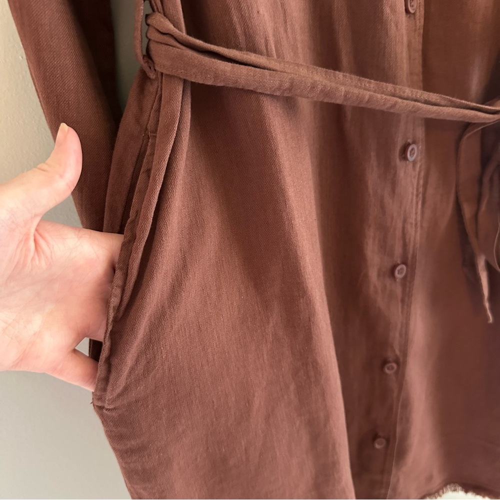 Cloth & Stone Maroon Rust Long Sleeve Linen Colored Dress - Picture 6 of 9
